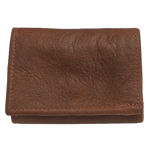 Brown leather wallet with multiple card slots, a bill compartment, and a coin pouch.